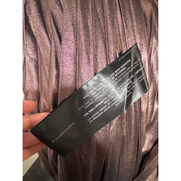 BCBG MAXAZRIA VALARIE Metallic Pleated Halter Gown Hi-Low Dress Size M NWT $368 - Picture 11 of 11